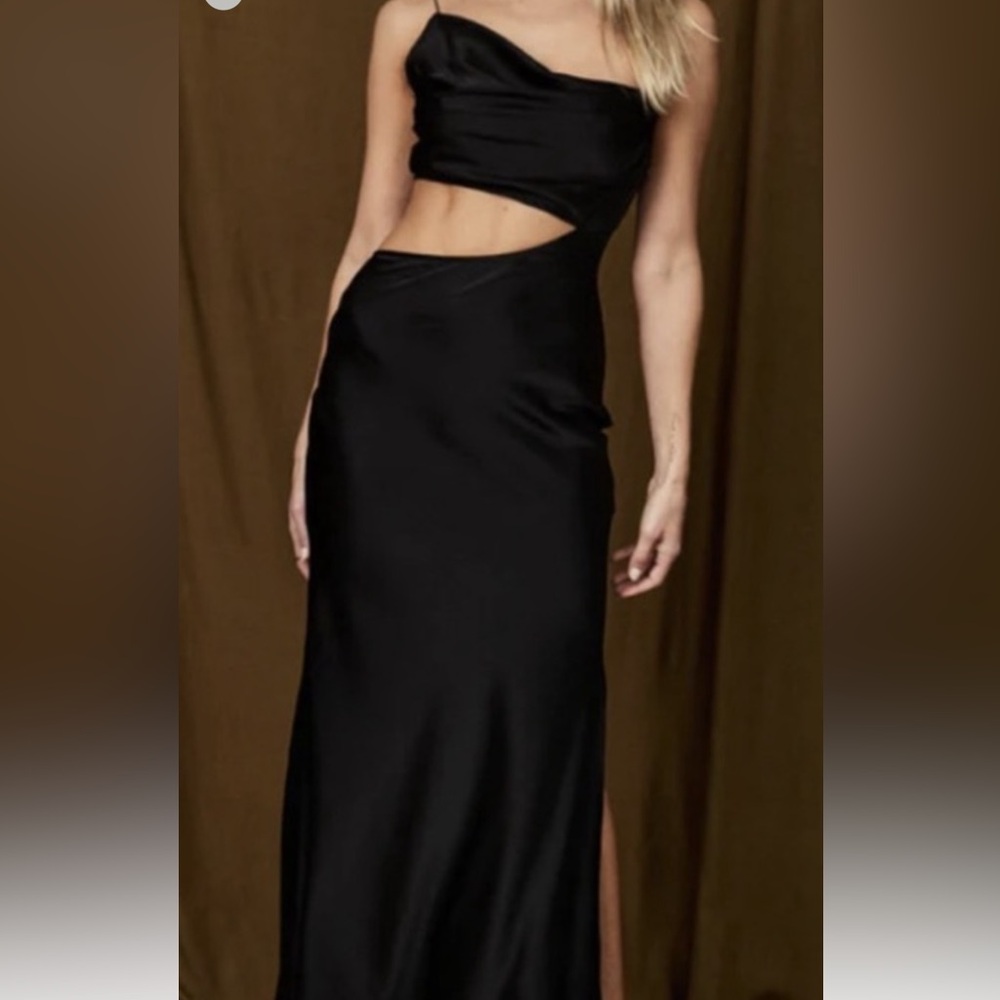 NEVER WORN - 12TH TRIBE Biltmore Black Satin Midi Dress - SIZE S